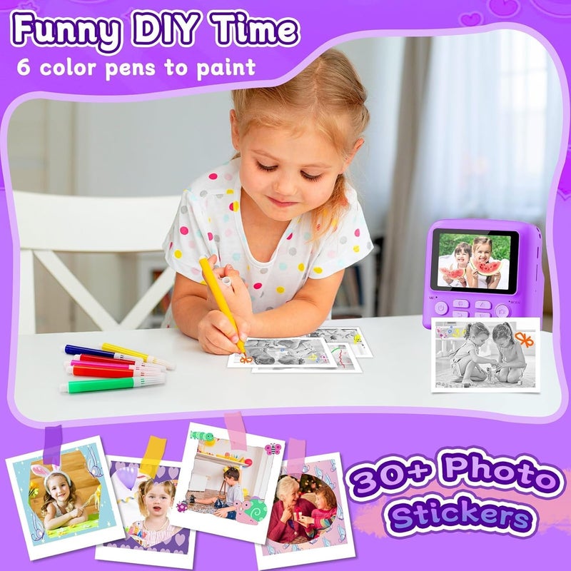 MindPal Kids Camera Instant Print, 1080P HD Digital Cameras for Boys and Girls with 32G Card & 200+ Photo Papers, Toy for Girls Age 3-16, 3 4 5 6 7 8 9 10 Year Old Toddler and Teenagers Purple - Image 3